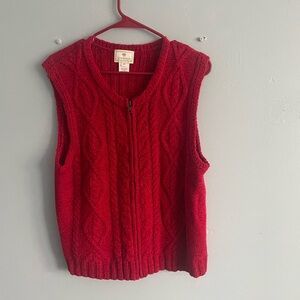 Susan Bristol Red Cable Knit Zip Vest